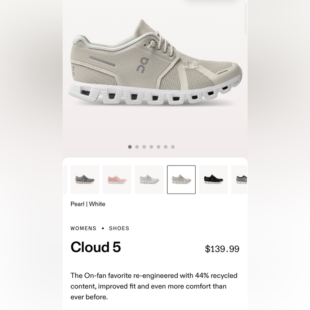 OnRunning cloud5 pearl white tennis shoes